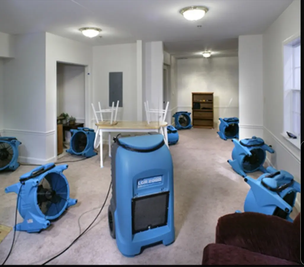 Air movers and dehumidifier setup for Water Extraction & Removal in Dunn Loring